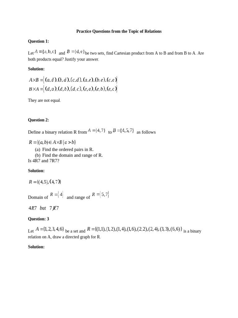 Relations Practice Questions and Solutions | PDF