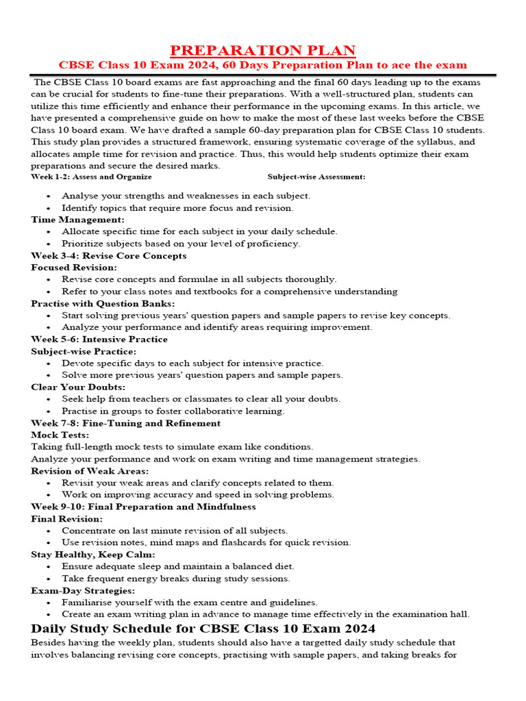 Preparation Plan To Ace The Exam | PDF | Sleep | Cognition