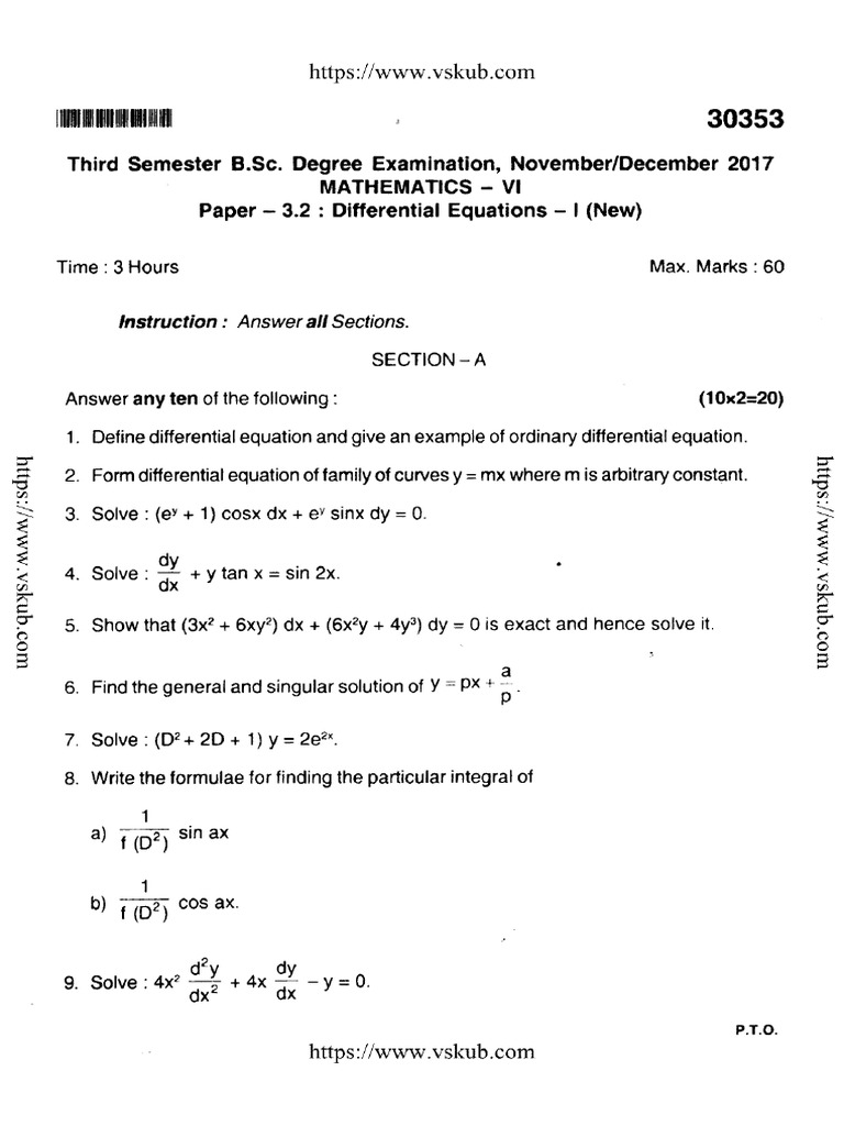BSC 3 Sem Mathematics Differential Equations 1 30353 Dec 2017 | PDF