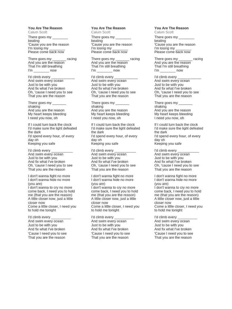 You Are The Reason | PDF | Song Recordings Produced | Music Videos