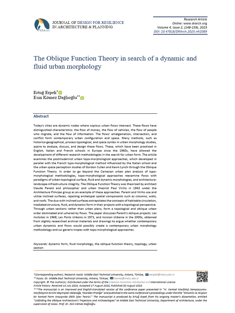 The oblique function theory in search of a dynamic and fluid urban