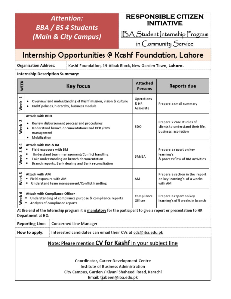 IBA Student Internship at Kashf Foundation | PDF