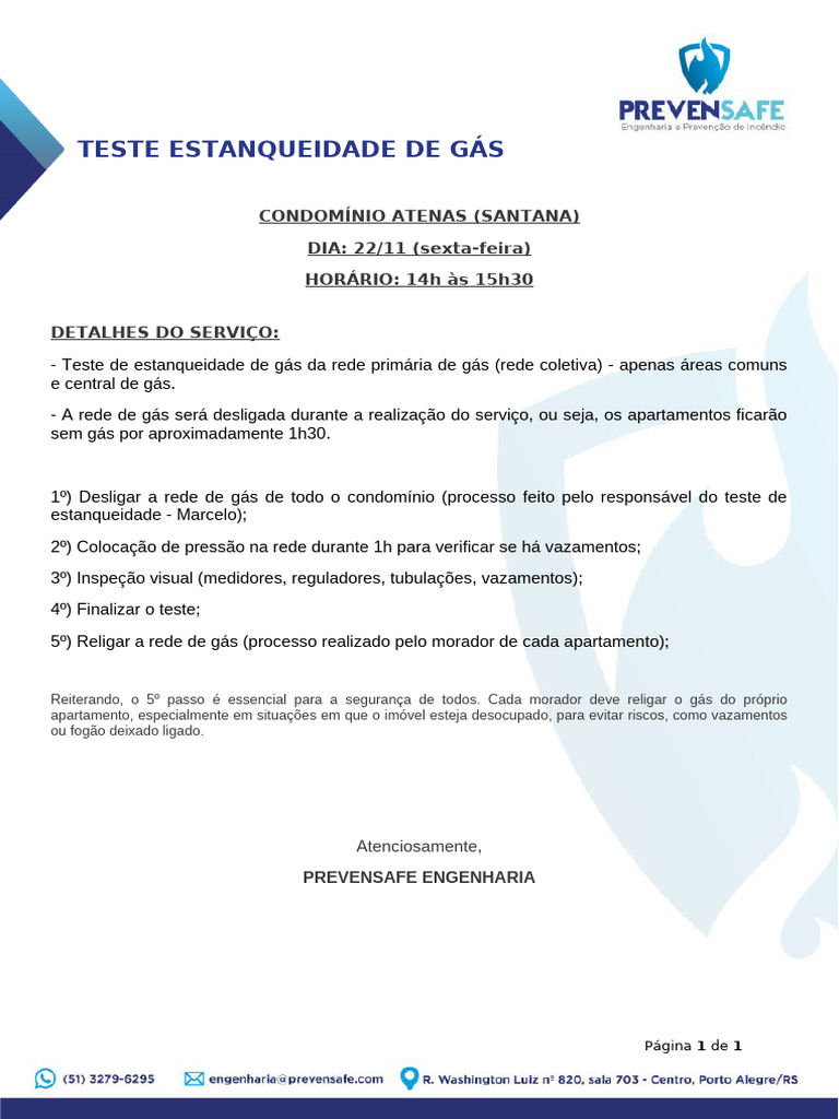 Teste de Estanqueidade de Gás - Informativo | PDF