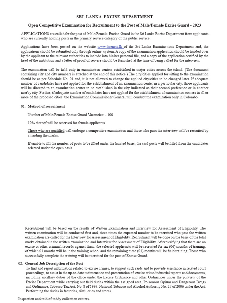 Excise Guard Recruitment 2023 in Sri Lanka | PDF | Identity Document ...