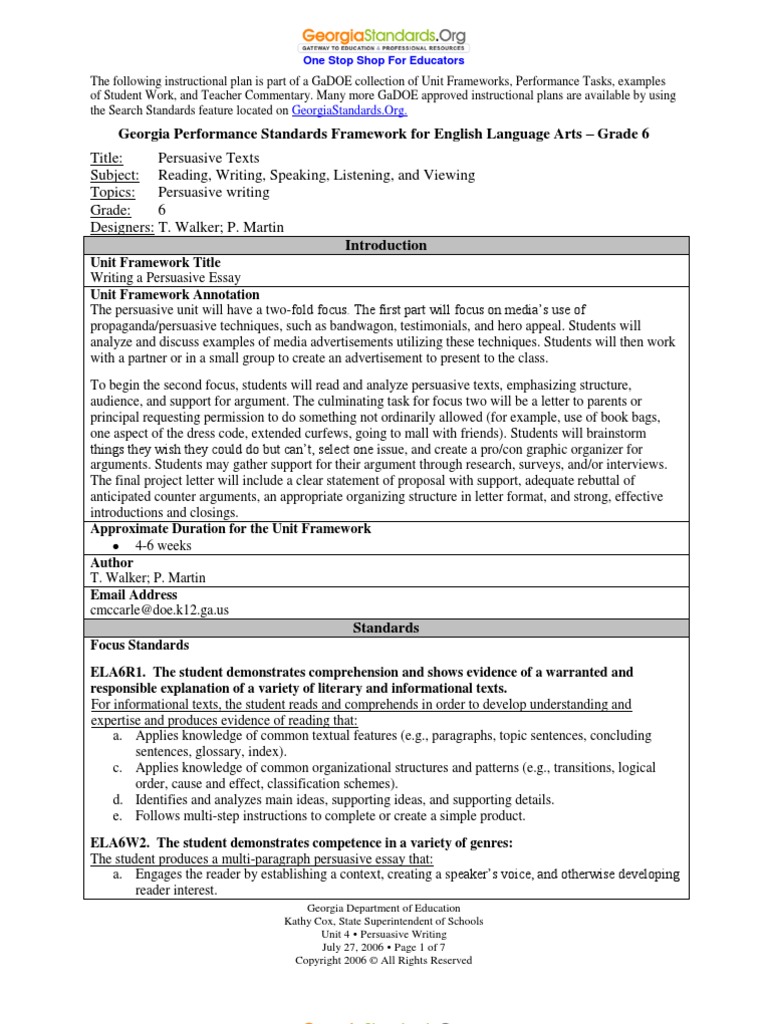 Writing a persuasive essay grade 6 image