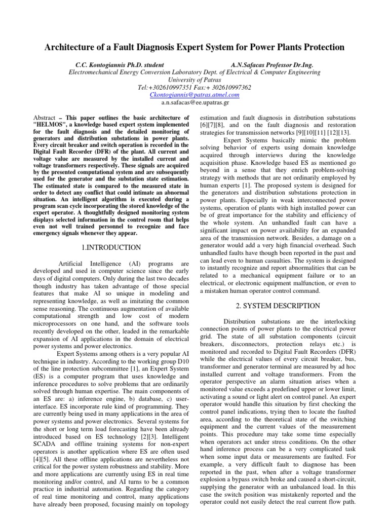 Architecture of A Fault Diagnosis Expert System For Power Plants Protection PDF Electrical