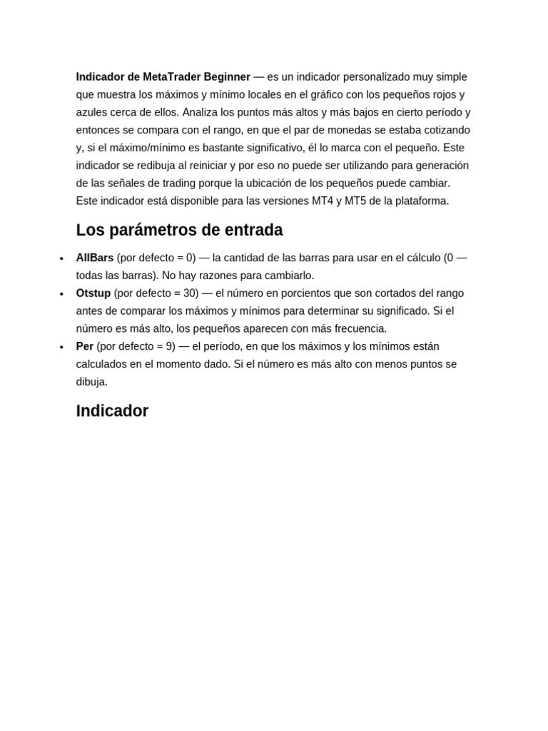 Indicador de MetaTrader Beginner | PDF