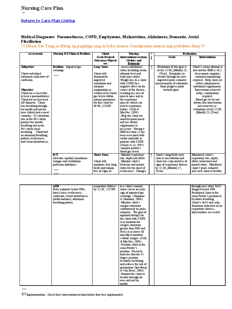 Nursing Care Plan Pneumonia Respiratory Tract