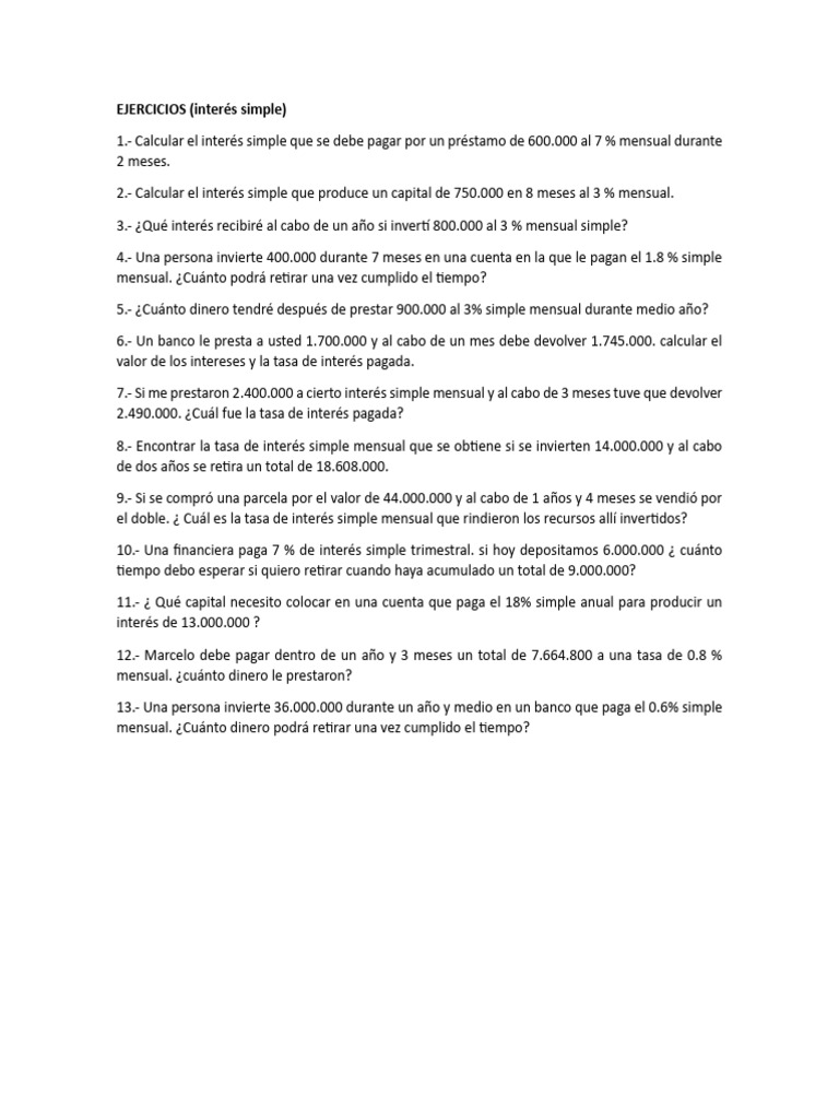 Ejercicios de Interés Simple y Compuesto | PDF | Dinero | Tasas de interés