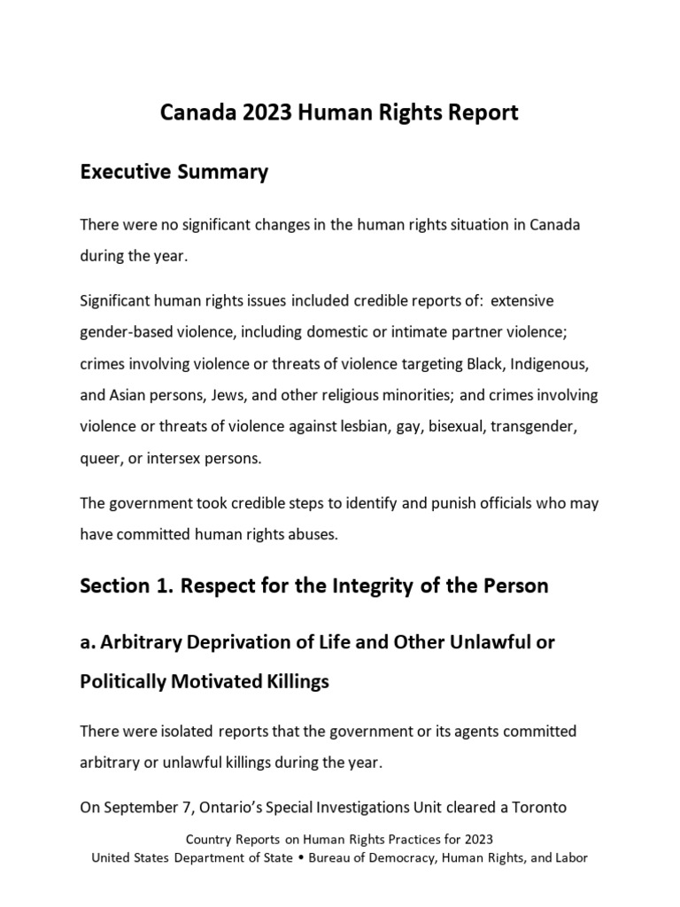 Canada Human Rights Report 2023 | PDF | Refugee | Detention (Imprisonment)