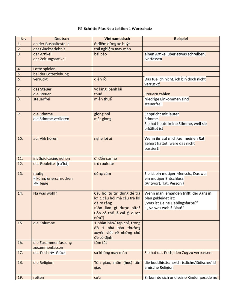 B1 Schritte Plus Neu Lektion 1 Wortschatz | PDF
