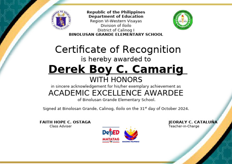 Academic Excellence Award Certificate | PDF