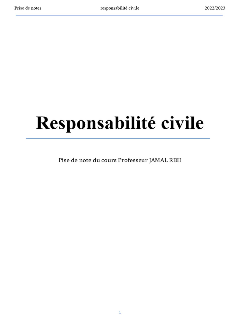 Notions clés de la responsabilité civile | PDF | Droit des obligations ...