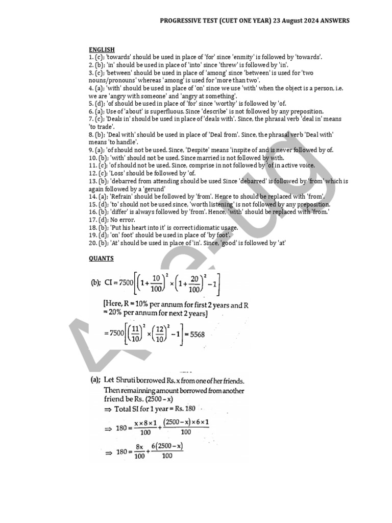 CUET 2024 Test Answer Key | PDF | Syntax | Grammar
