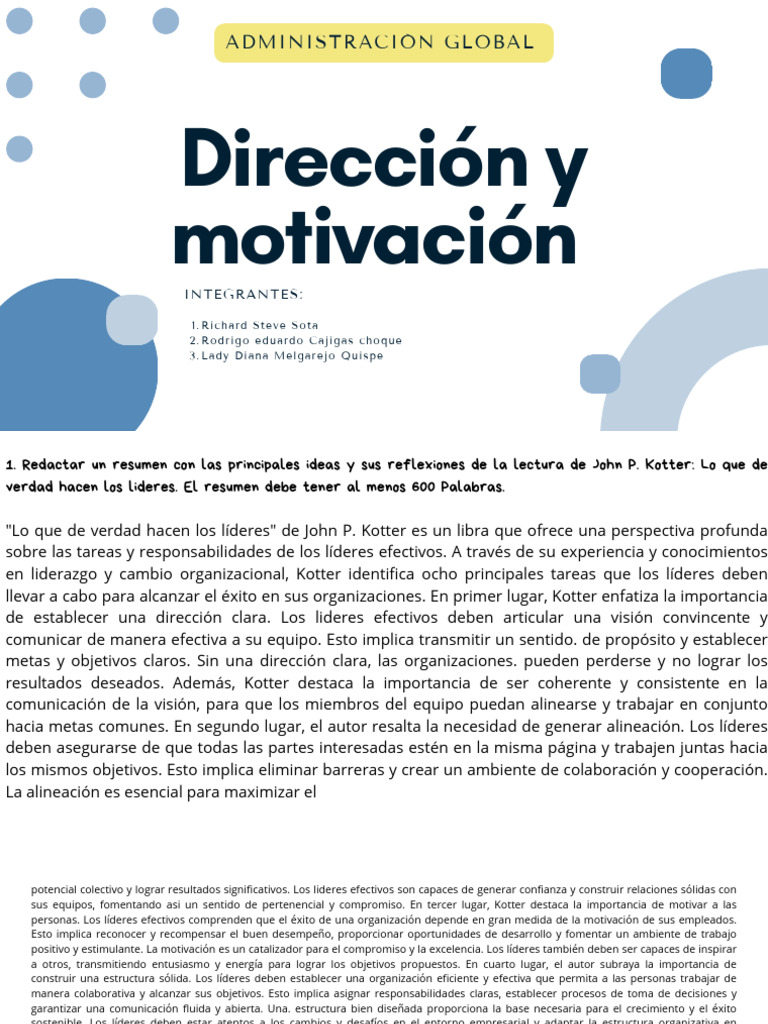 Claves del liderazgo efectivo según Kotter | PDF | Liderazgo | Motivación