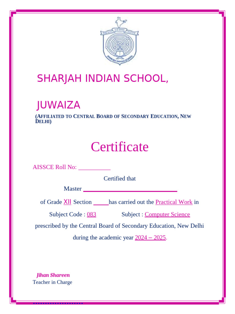 CS Record File CERTIFICATE Blank 2024 - 2025 | PDF