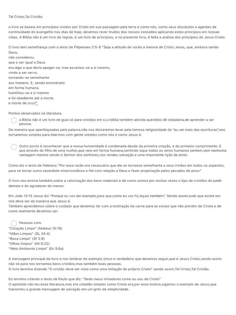Tal Cristo, Tal Cristão | PDF | Jesus | Bíblia