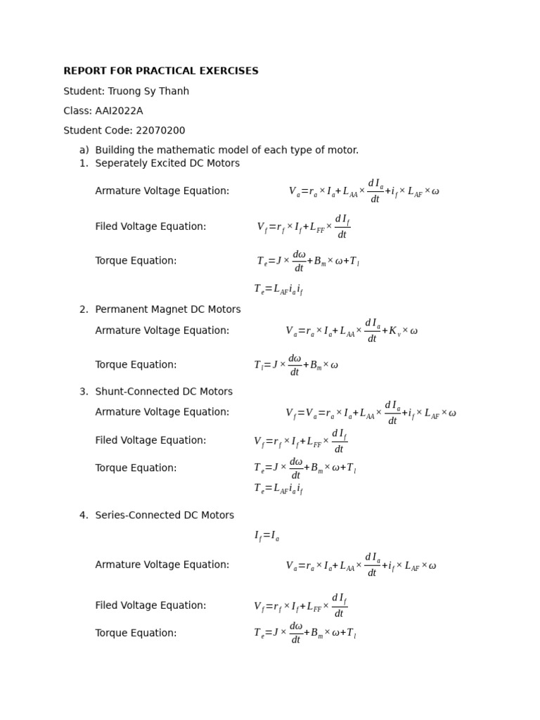 DC Motor Modeling and Simulation Report | PDF | Electric Motor ...