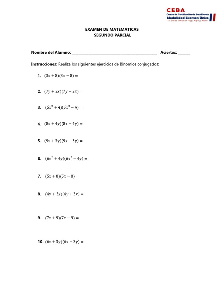 EXAMEN DE MATEMATICAS Segundo Parcial | PDF