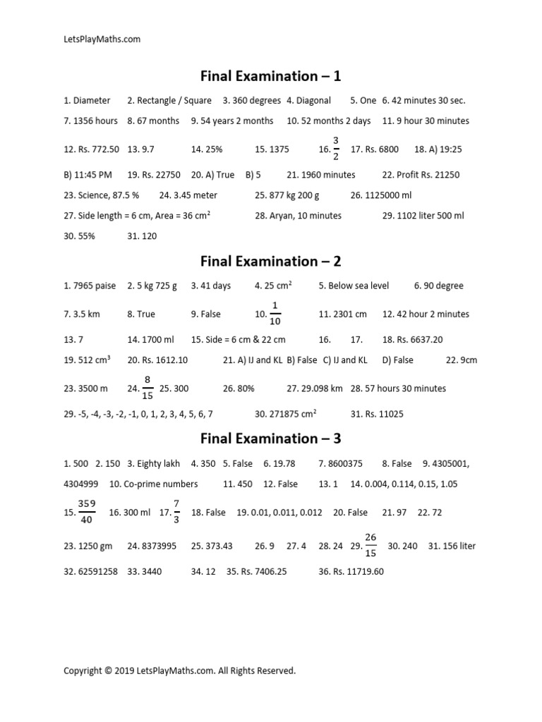 Final Math Examination Questions | PDF | Units Of Measurement | Metrology