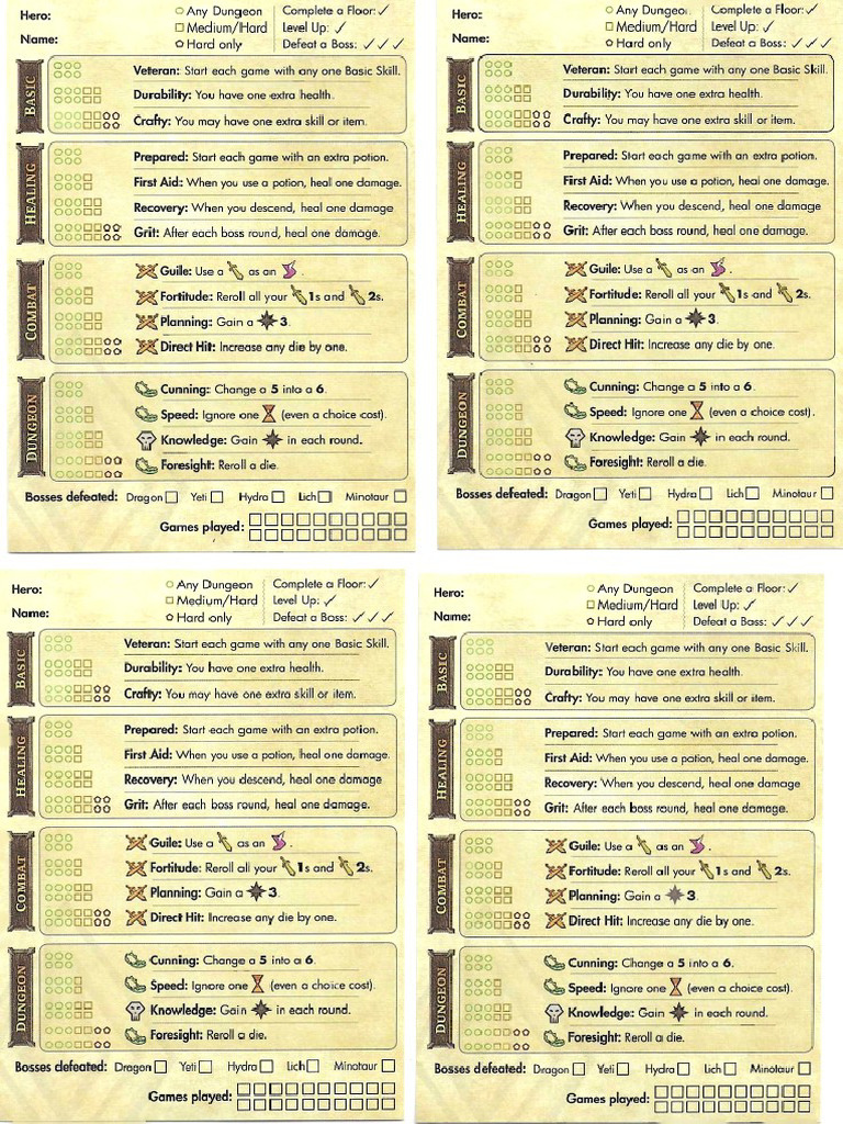 One Deck Dungeon Sheet | PDF