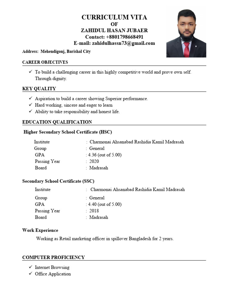 CV Zahidul Hasan Jubaer | PDF