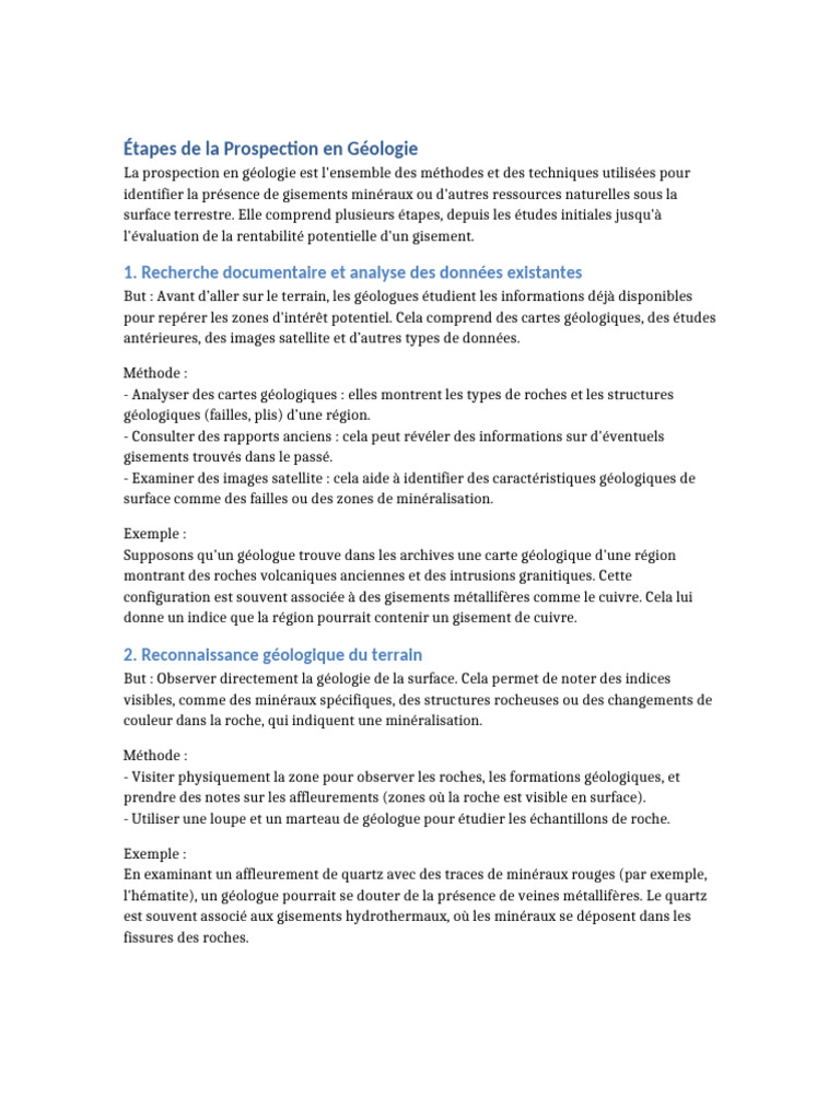 Prospection en Geologie | PDF | Géologie | Exploitation minière
