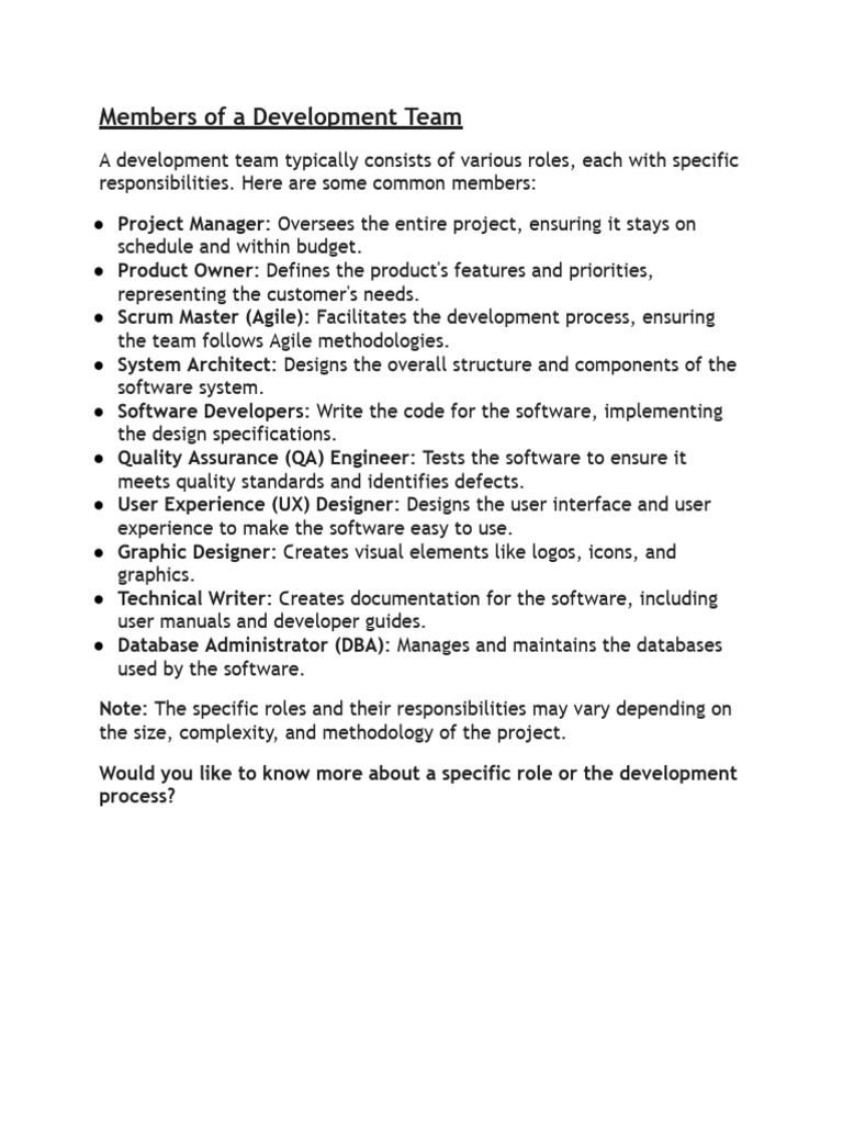 List Down Members of The Development Team. | PDF