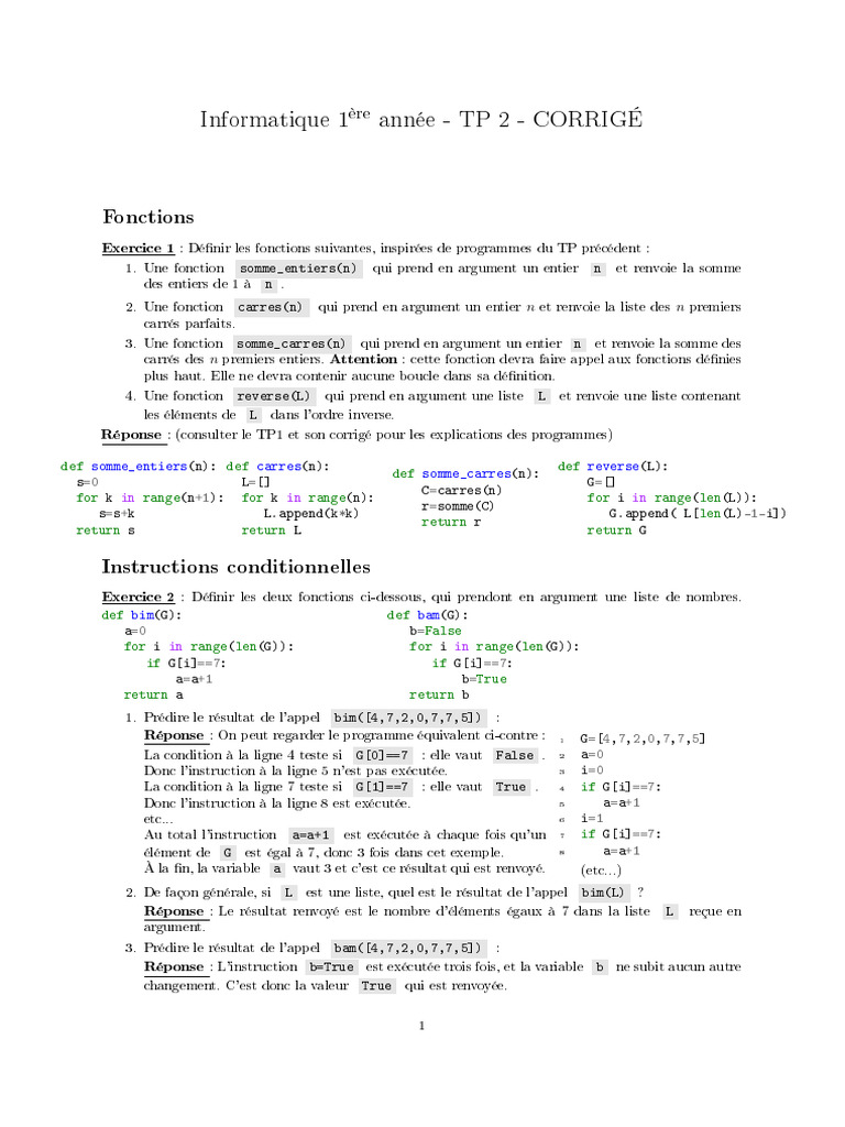 Fonctions Python pour listes et entiers | PDF | Booléen | Programmation ...