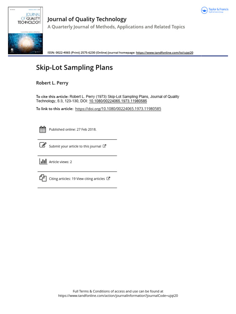 Skip-Lot Sampling Plans | PDF | Pi | Mathematical Concepts