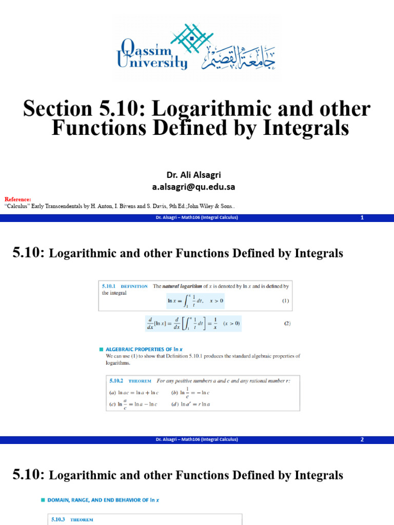 Integral Definitions of Logarithmic Functions | PDF | Mathematical ...