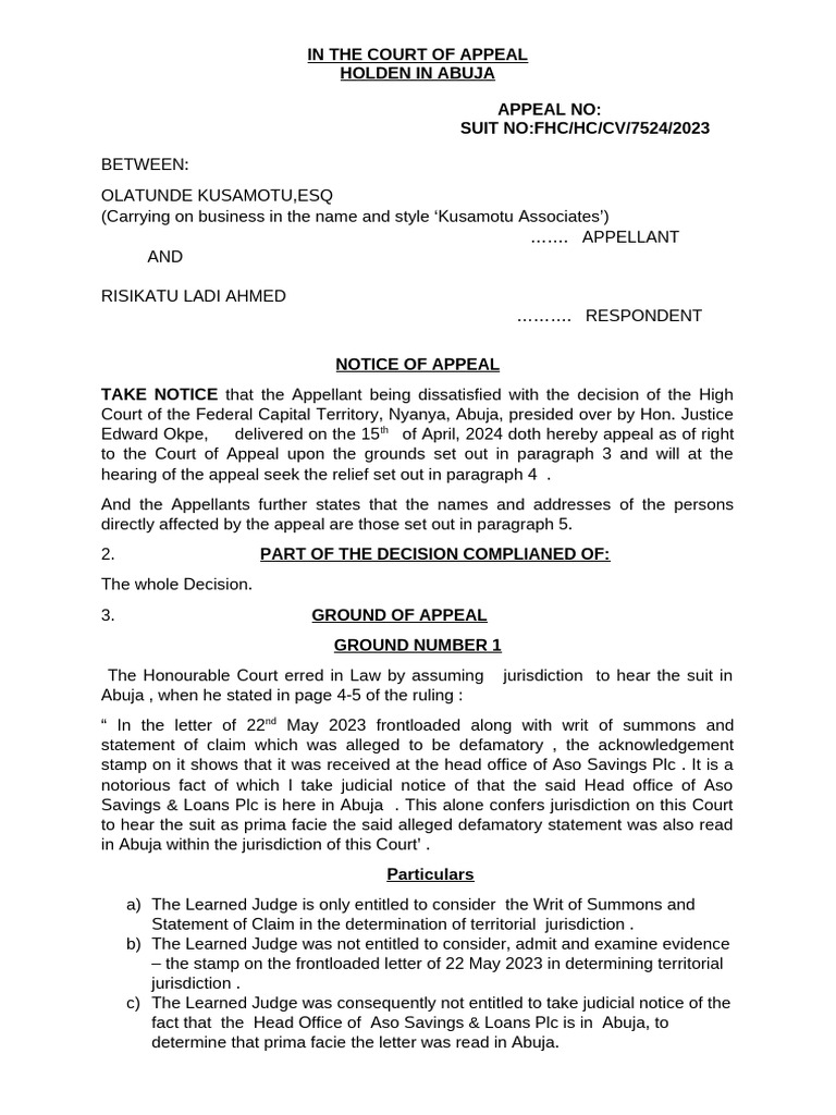 Appeal on Jurisdiction in Defamation Case | PDF | Appeal | Defamation