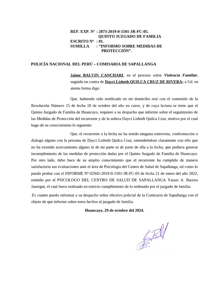 Escrito Informando A La PNP Sapallanga Jaime | PDF