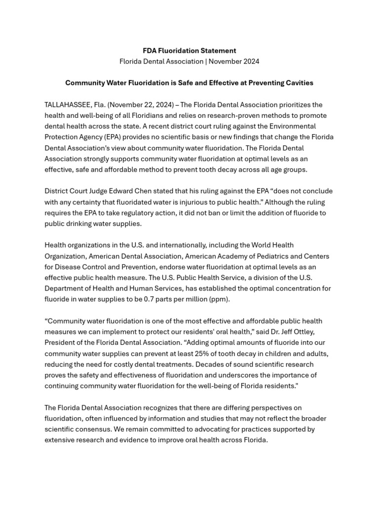 Fda Fluoridestatement November2024 | PDF | Dentistry | Health Care