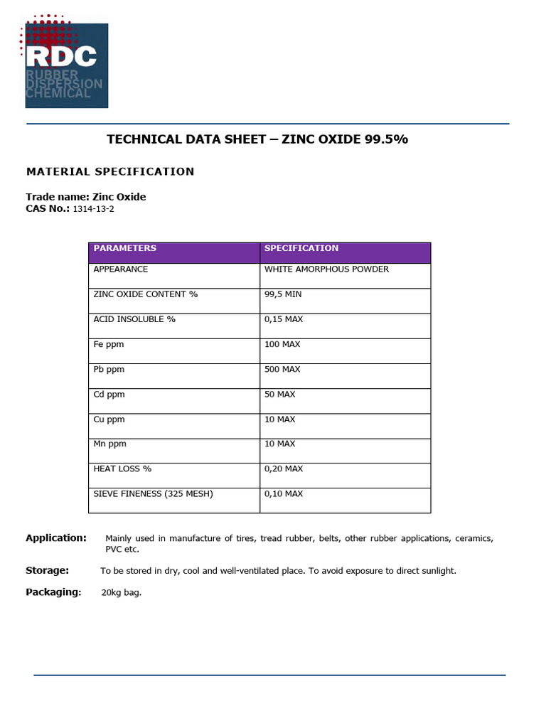 Zinc Oxide 99.5% Technical Data Sheet | PDF