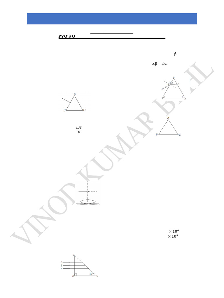 Ray Optics PYQs for Class 12 Physics | PDF | Optics | Refractive Index