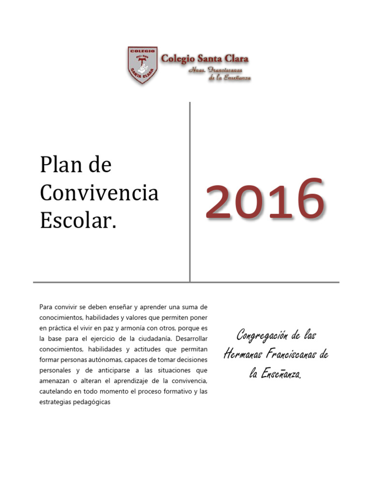 Plan de Convivencia Escolar 2016 | PDF | Violencia | Agresión