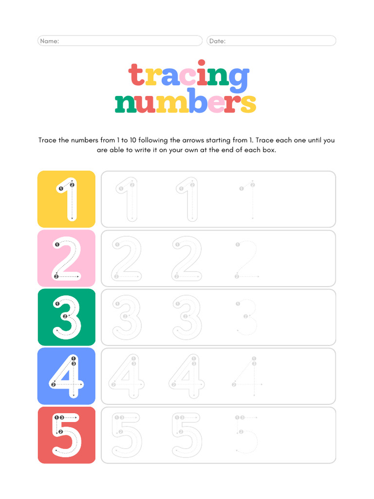 Tracing Numbers 1 10 Worksheet In Colorful Fun Style Pdf