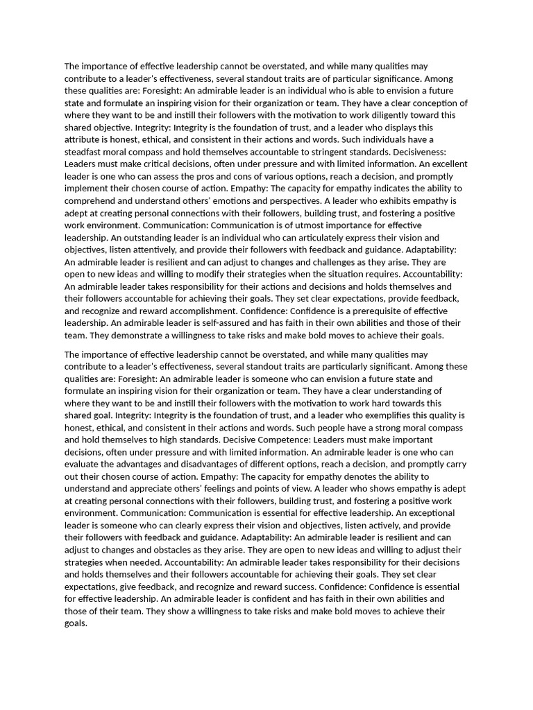 The Importance of Effective Leadership Cannot Be Overstated | PDF ...