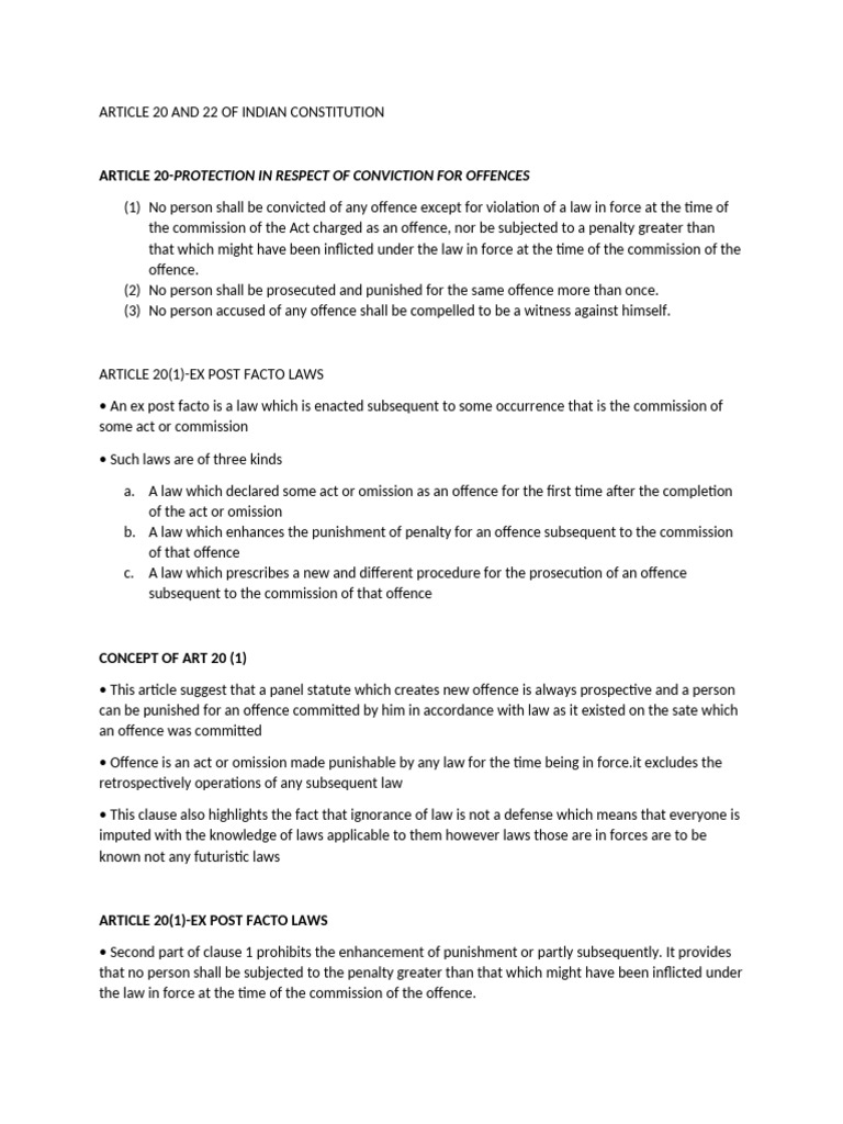 Article 20 & 22 | PDF | Ex Post Facto Law | Double Jeopardy