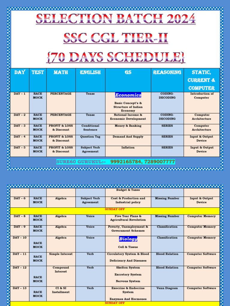 SSC CGL Tier II 2024 70 DAYS PLAN (Super Selection BATCH 2024) | PDF ...