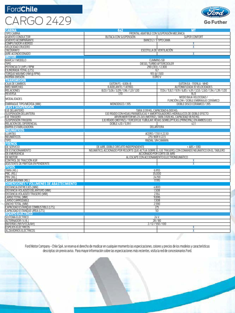 Ficha Técnica Ford Cargo 2429 | PDF | Eje | Ingeniería de Transporte