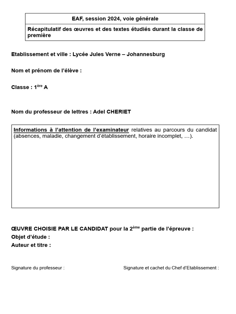 Récapitulatif EAF 2024 : Œuvres étudiées | PDF | Le Bossu de Notre-Dame ...