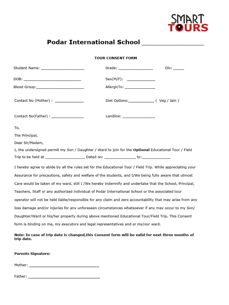 School Tour Consent Form Template | PDF