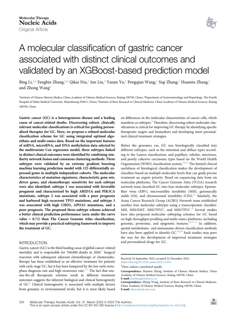 A Molecular Classification of Gastric Cancer Assoc | PDF | Cancer | P53