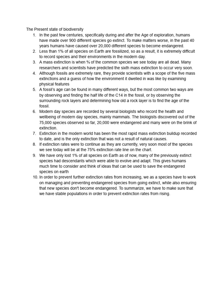 Learning From Past Extinctions Notes | PDF