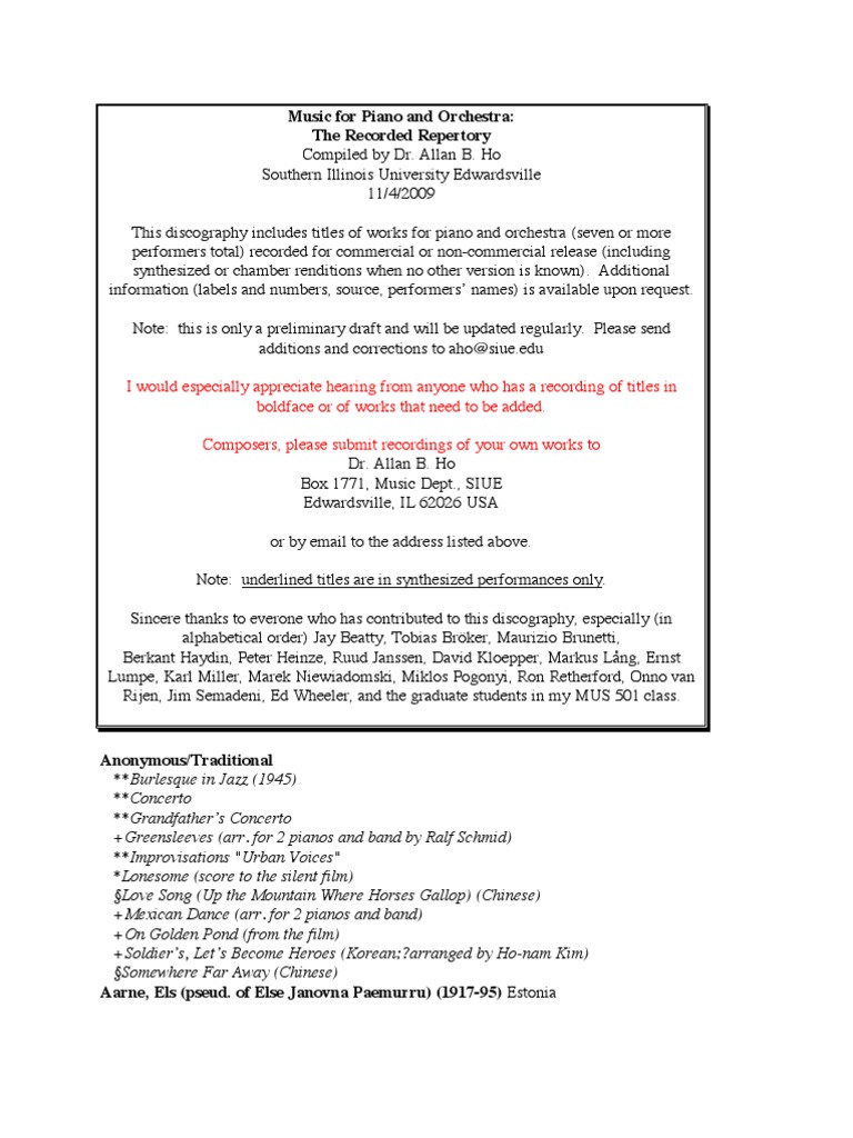 Music For Piano & Orchestra - The Recorded Repertory | PDF 