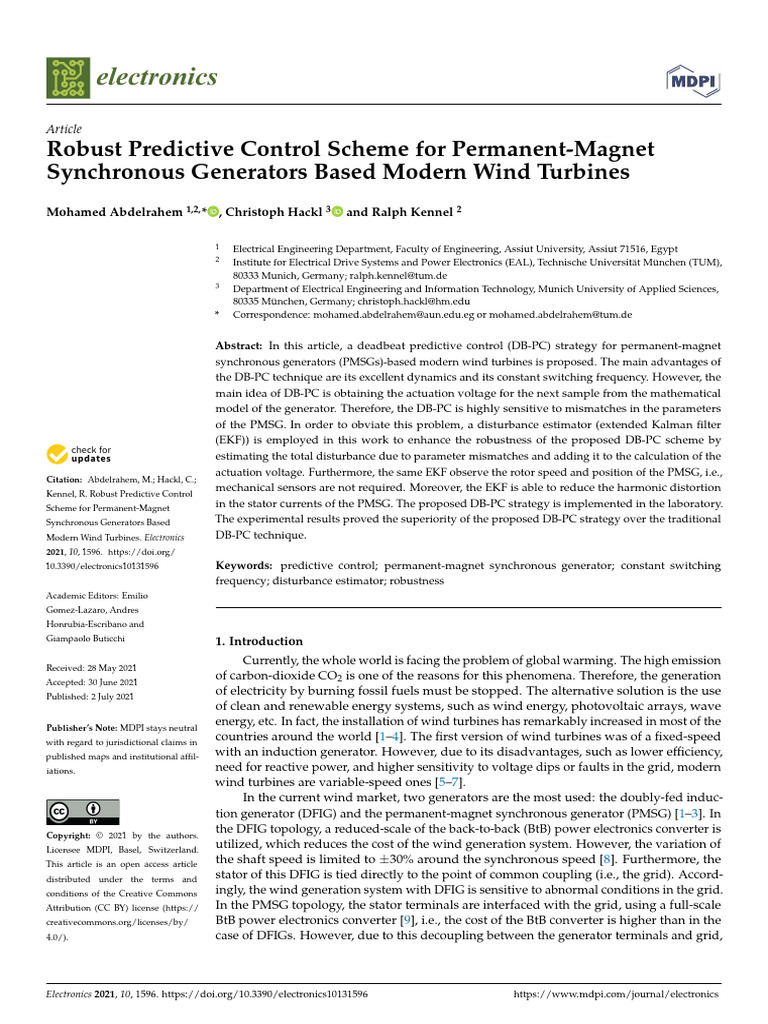 Robust Predictive Control Scheme For Permanent-Mag | PDF | Electric ...