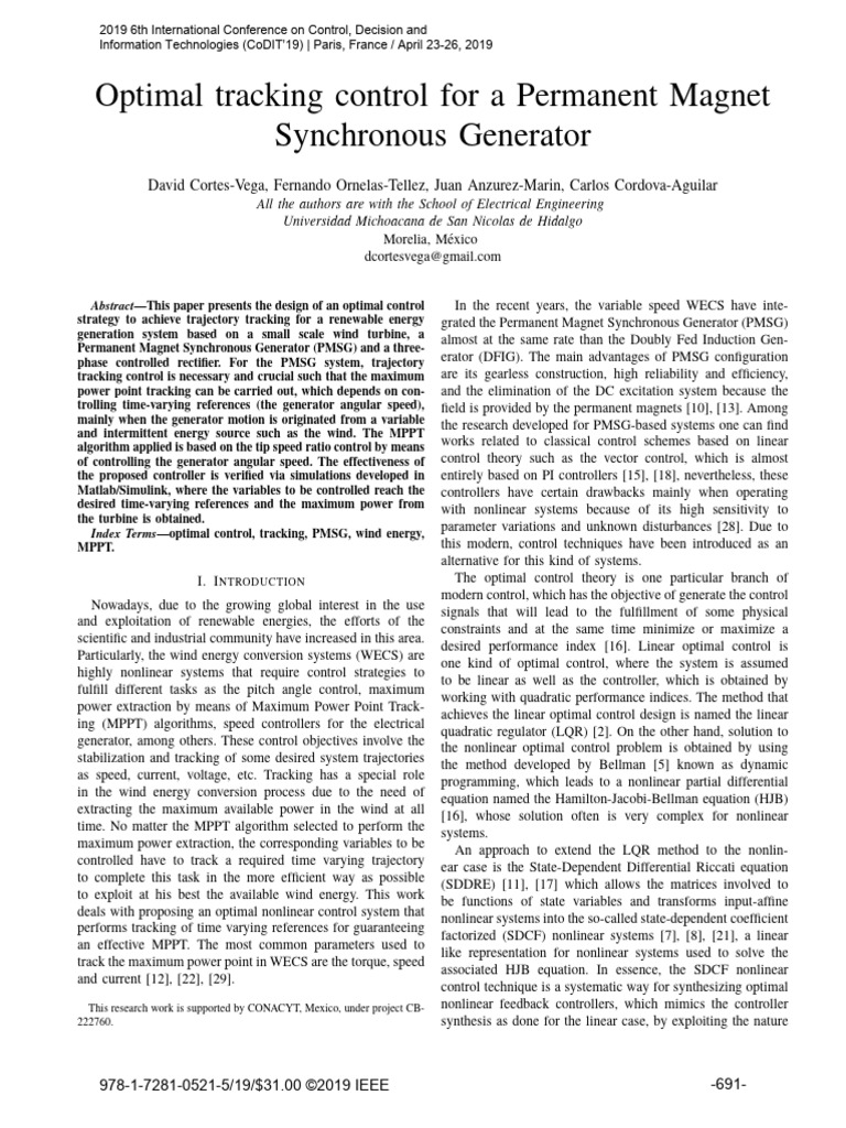 Optimal Tracking Control For A Permanent Magnet Synchronous Generator ...
