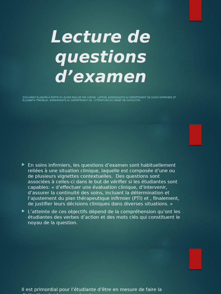 Guide sur les questions d'examen en soins infirmiers PDF — free download